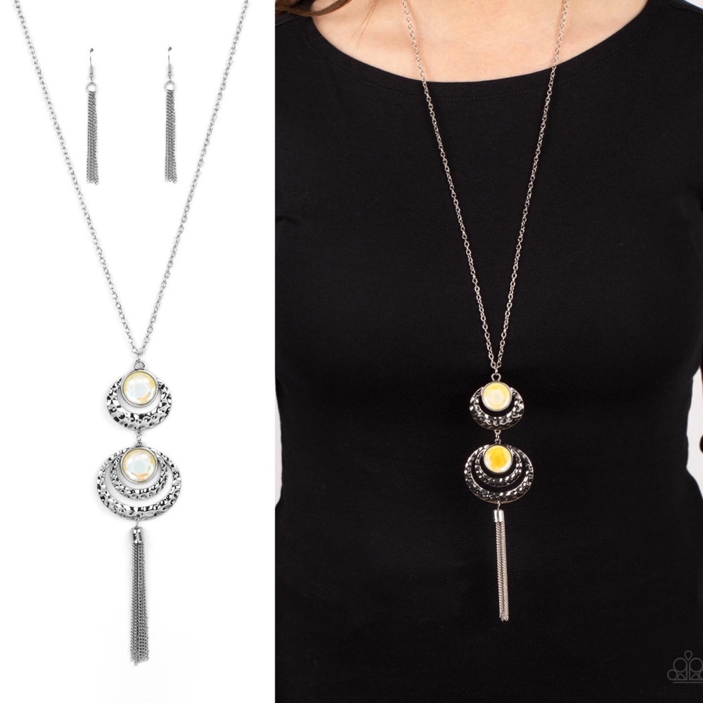 Prismatic Yellow Iridescent stone Necklace